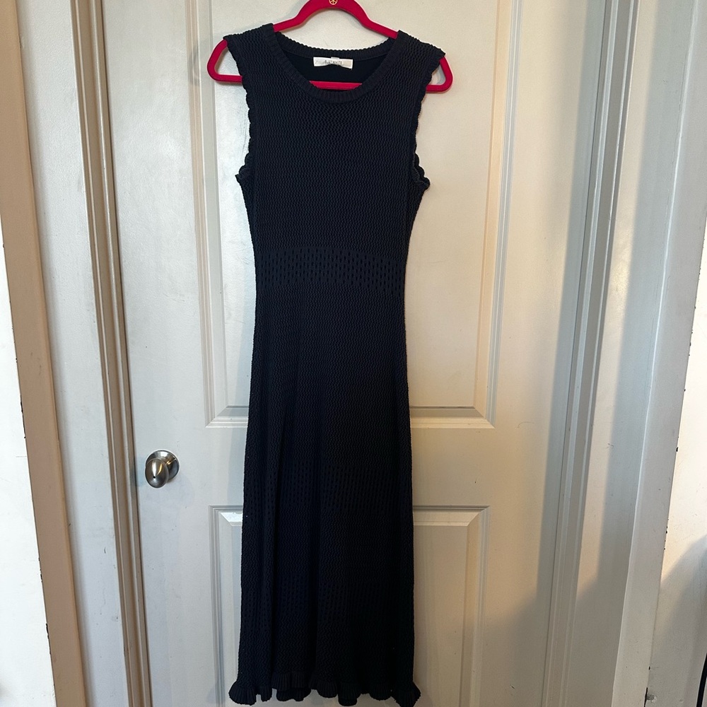 Anthropologie Flat White Navy Crochet Open Knit Sleeveless Bodycon Maxi Dress, L